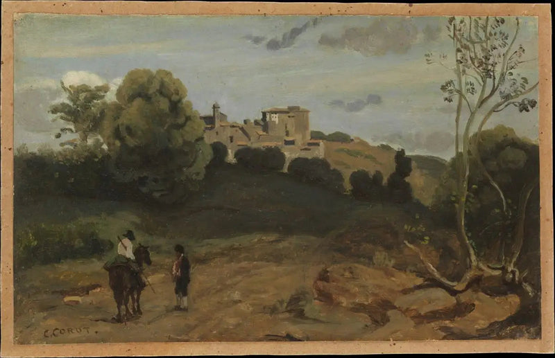 Genzanon näköala ratsastajan ja maanviljelijän kanssa - Jean-Baptiste Camille Corot