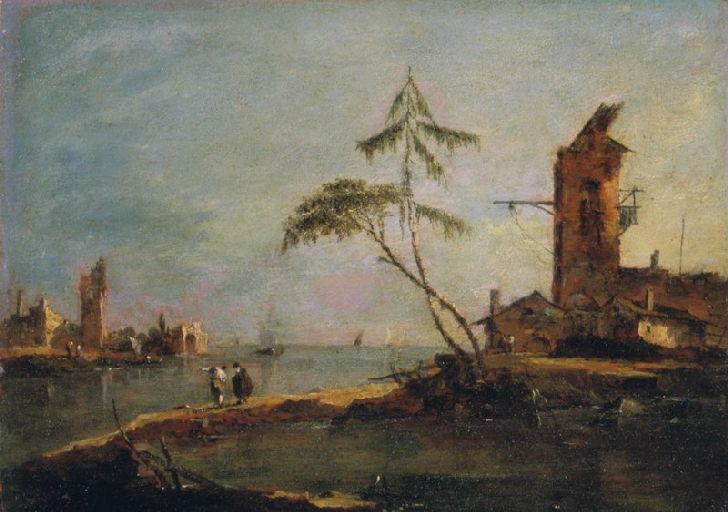 Näkymä kanavan sisäänkäynniltä kahdella tornilla - Francesco Guardi