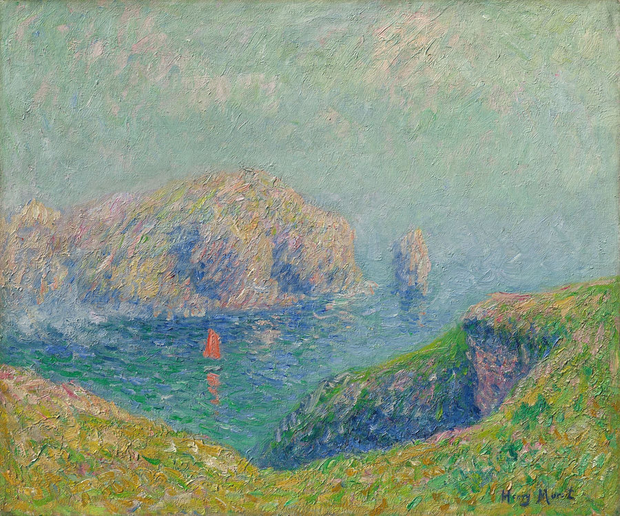Näkymä lahdelle ja purjevene - Henry Moret