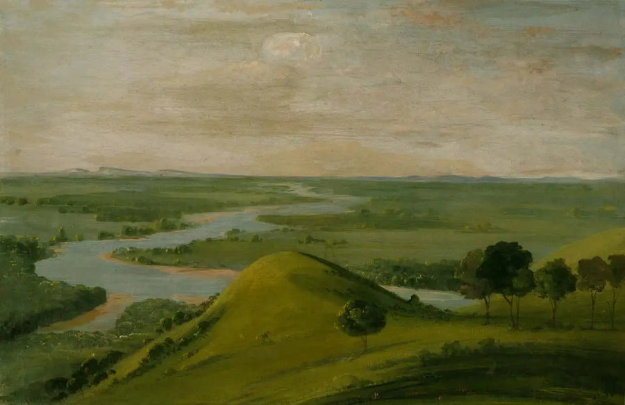 Näkymä Rouge-joen ja False Washita -joen yhtymäkohdasta Texasissa - George Catlin