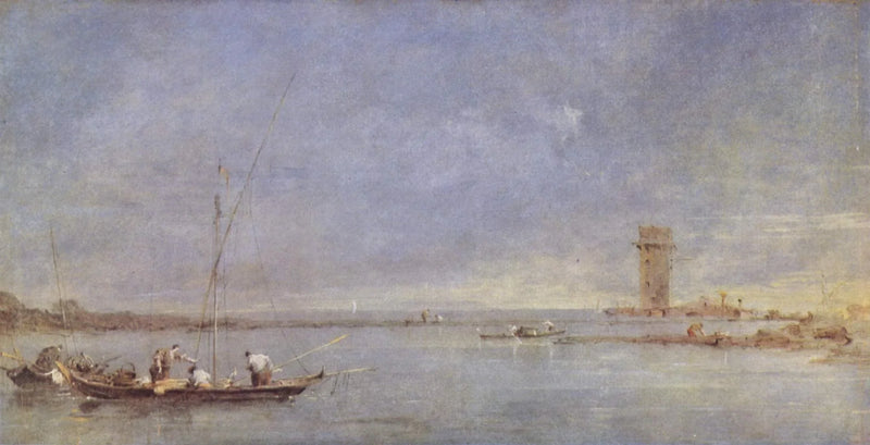 Näkymä Venetsian laguunille Malgheran tornin kanssa - Francesco Guardi