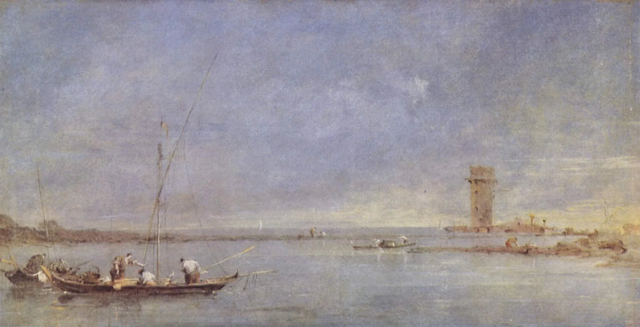 Näkymä Venetsian laguunille Malgheran tornin kanssa - Francesco Guardi