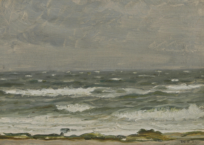 Näkymä rannikolta kohti merta vaahtoavien aaltojen ympäröimänä, Skagen. - Michael Peter Ancher