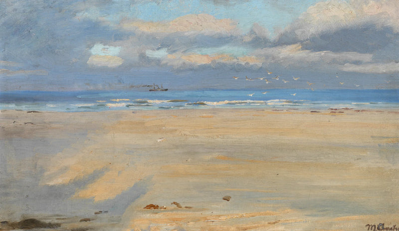 Näkymä Skagenin rannalta. Laiva horisontissa. - Michael Peter Ancher
