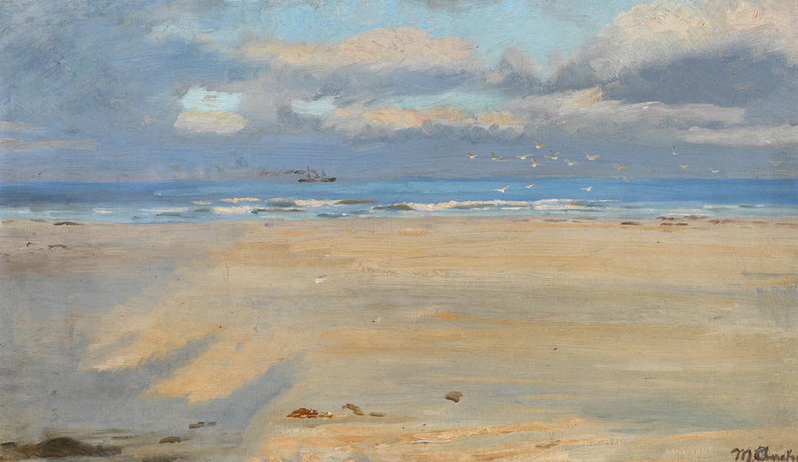 Näkymä Skagenin rannalta. Laiva horisontissa. - Michael Peter Ancher