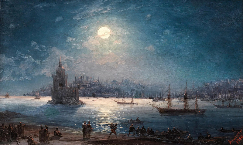 Näkymä Bosporilta, jossa näkyvät Hagia Sofia ja Neitsyt-torni kuutamossa - Ivan Aïvazovski