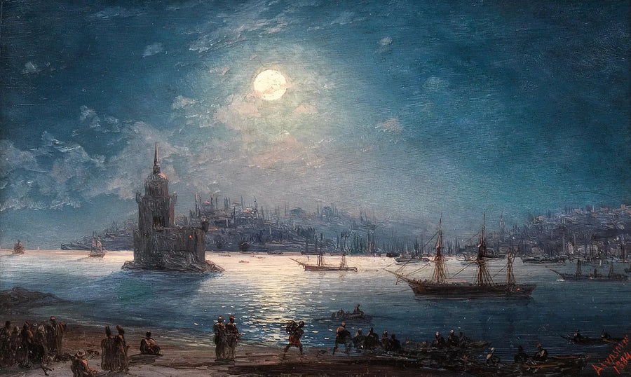 Näkymä Bosporilta, jossa näkyvät Hagia Sofia ja Neitsyt-torni kuutamossa - Ivan Aïvazovski