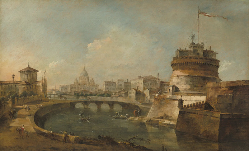 Fantastinen näköala Castel Sant'Angeloon, Rooma - Francesco Guardi
