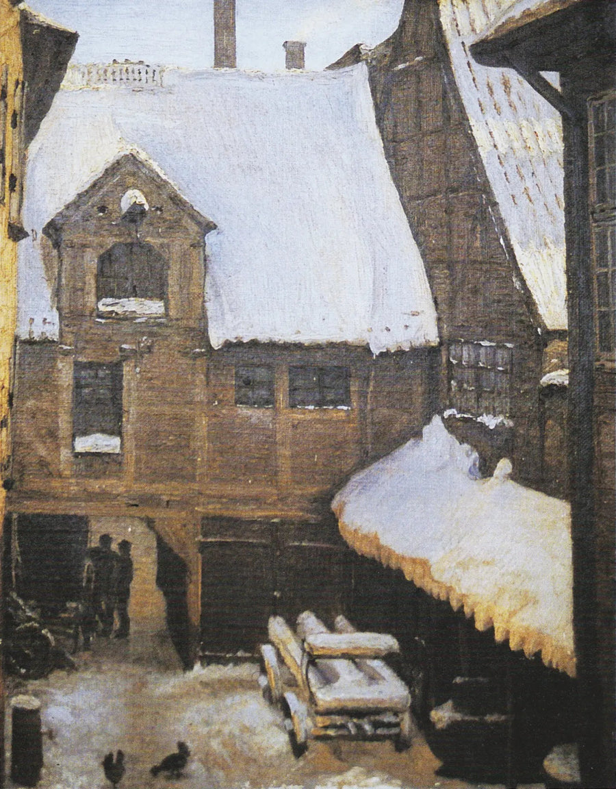 Talvikuva sisällä Mikkel Viben talossa (tunnetaan myös nimellä Sigvert Grubben talo) Strandgaden varrella Christianshavnissa, Kööpenhaminassa. - Peder Severin Krøyer