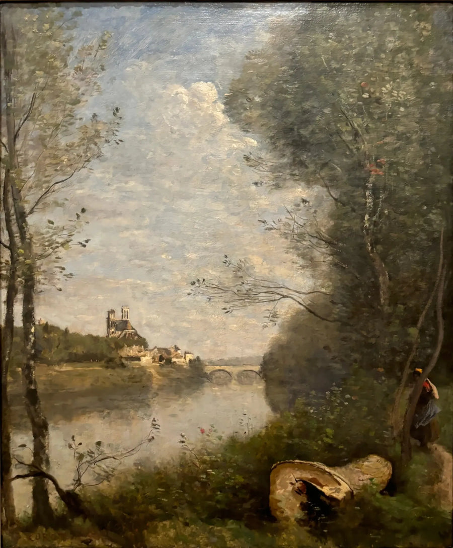 Kaukaa näkyvä Mantesin katedraali - Jean-Baptiste Camille Corot