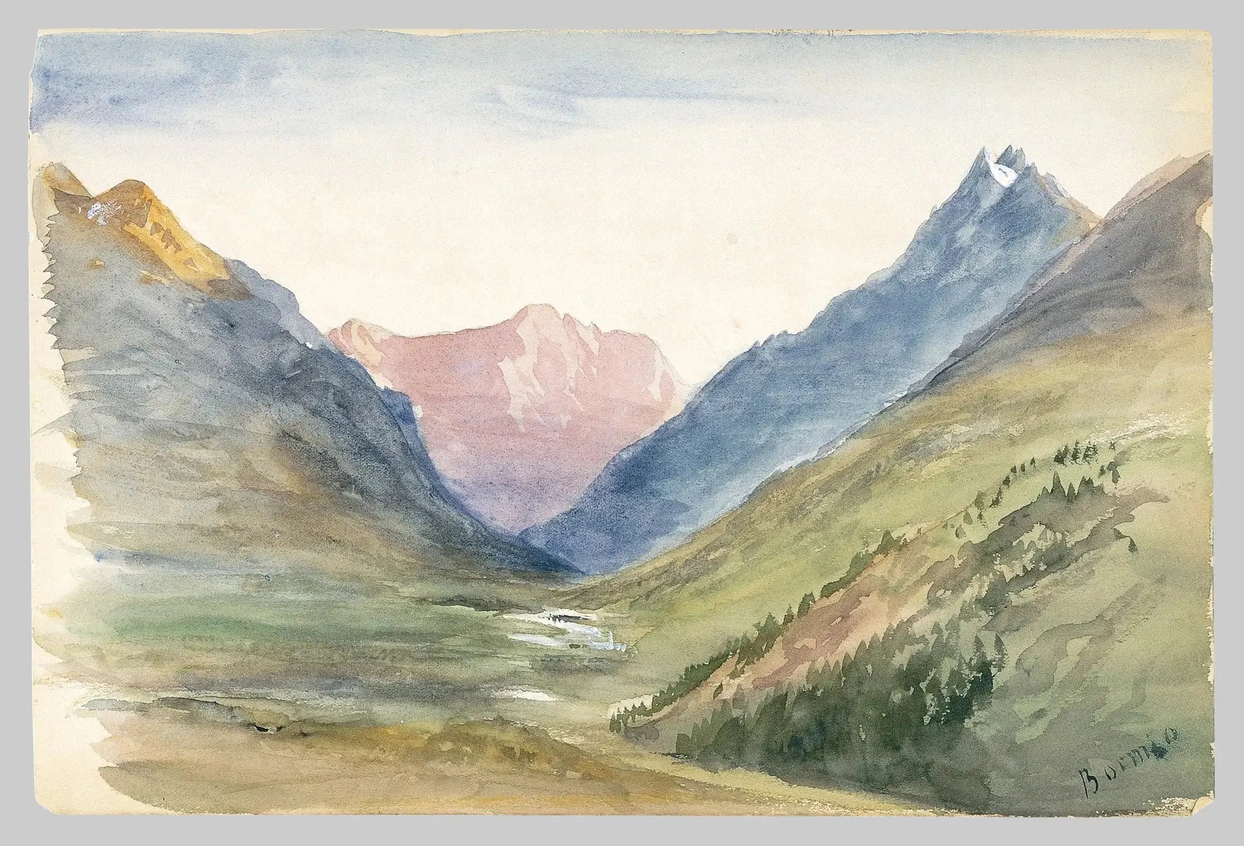 Vue sur la montagne à Bormio (carnet de croquis de Suisse 1869) - John Singer Sargent image 1 copie de tableau peinte à la main