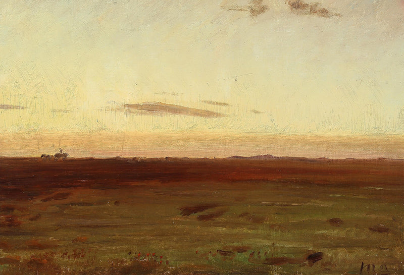 Näkymä niitylle ja dyyneille auringonlaskun aikaan. - Michael Peter Ancher