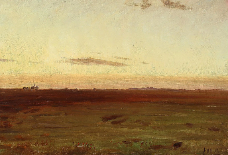 Näkymä niitylle ja dyyneille auringonlaskun aikaan. - Michael Peter Ancher
