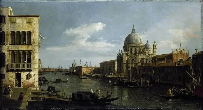 Näkymä suurelle kanavalle: Santa Maria della Salute ja Tulli Campo Santa Maria Zobenigo - Canaletto