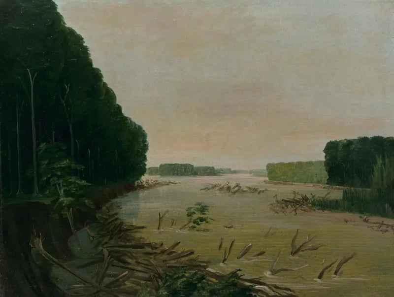 Näkymä Missouriin, jokilaaksojen penkat sortuvat, 966 kilometriä Saint-Louisista - George Catlin