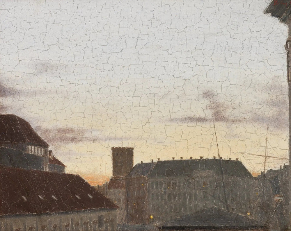 Vue vers Gammelholm avec la tour de l’église Saint-Nicolas en arrière-plan. Soirée d’été ensoleillée à Copenhague.