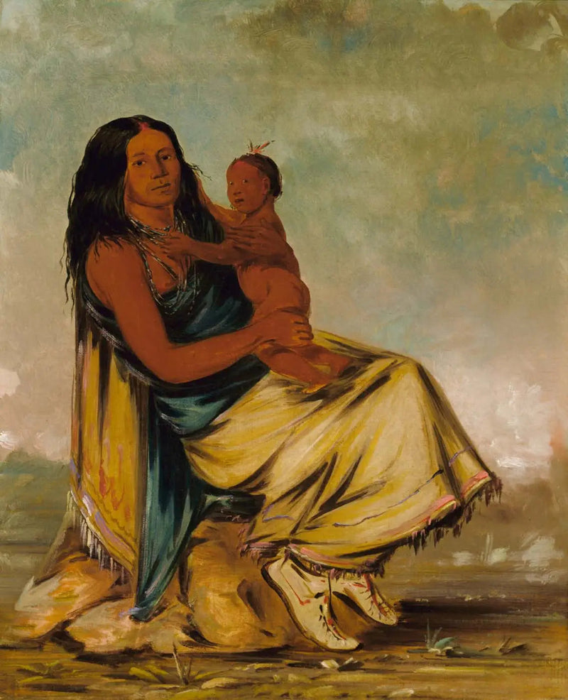 Wáh-chee-te, Cler-móntin puoliso ja hänen lapsensa - George Catlin