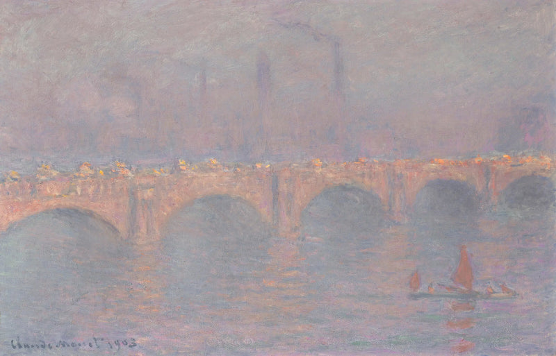 Waterloo-silta, himmeä aurinko - Claude Monet