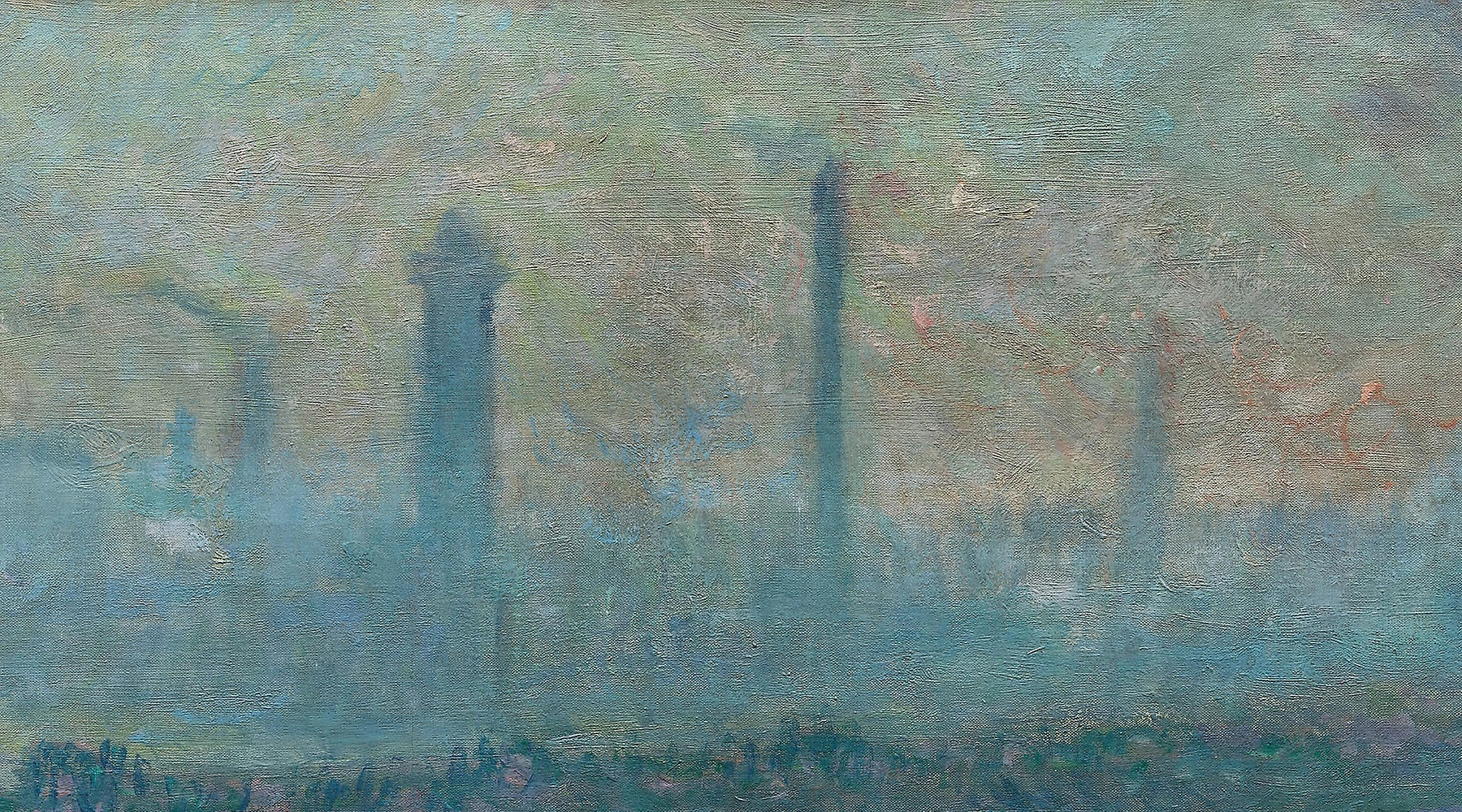 Détail de la rive industrielle et des cheminées dans Waterloo Bridge, temps gris W1557