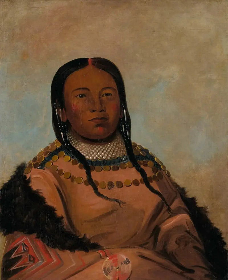 Wi-lóoh-tah-eeh-tcháh-ta-máh-nee, Punainen kivi, joka koskettaa kävellessä, Mustan kallion tytär - George Catlin