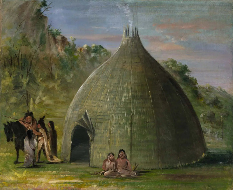 Wichita Lodge, laastukatto niittyjen nurmikasvillisuudella - George Catlin