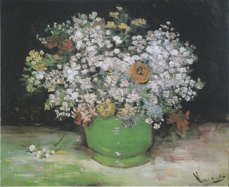 Zinnioita ja pelargonioita maljakossa - Vincent van Gogh