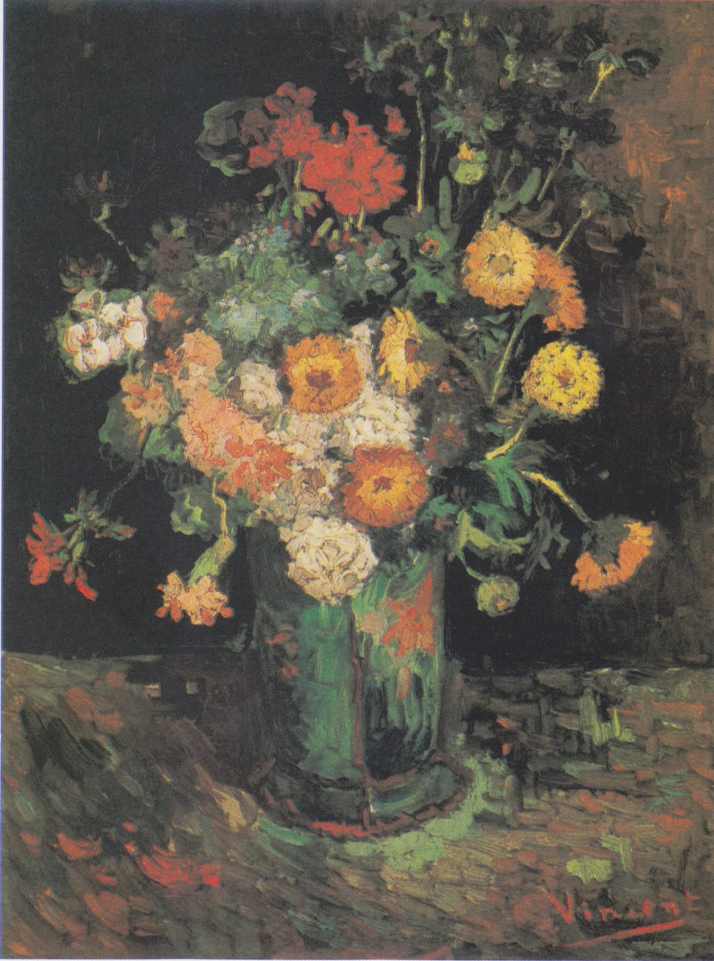 Zinnioita ja pelargonioita maljakossa - Vincent van Gogh